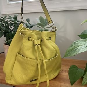 Coach Avery Drawstring Yellow Leather Bucket Bag